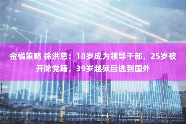 金橘策略 徐洪慈：18岁成为领导干部，25岁被开除党籍，39岁越狱后逃到国外