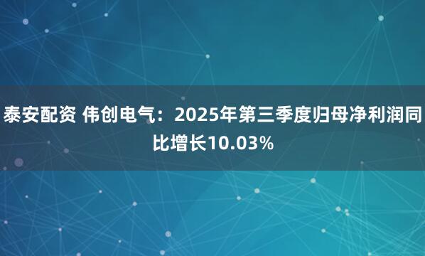 泰安配资 伟创电气：2025年第三季度归母净利润同比增长10.03%